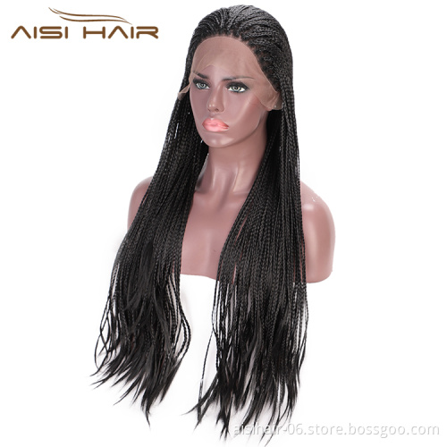 Aisi Hair Long Twist Braided Senegalese Black Wig Glueless Synthetic Lace Front Wig Twist Box Braids Hair Wigs For Black Women